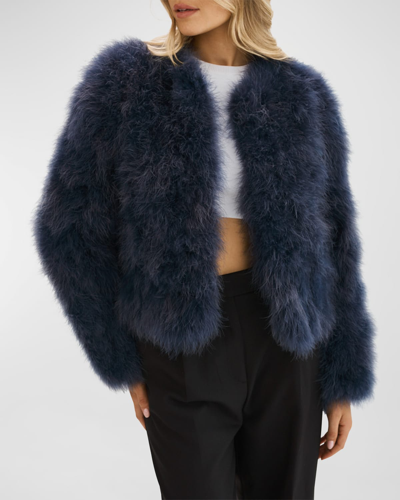 Shop Lamarque Deora Short Feather Jacket In Midnight Blue