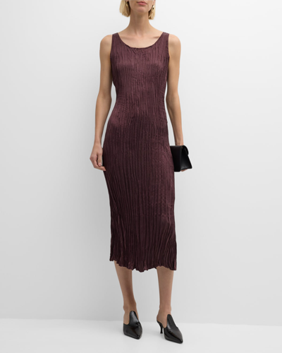 Shop Eileen Fisher Missy Crushed Cupro Sleeveless Scoop-neck Midi Dress In Cassis