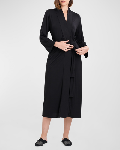 Shop Natori Feathers Elements Long Jersey Robe In Blk