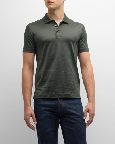 Shop Canali Men's Mercerized Interlock Knit Polo Shirt In Green