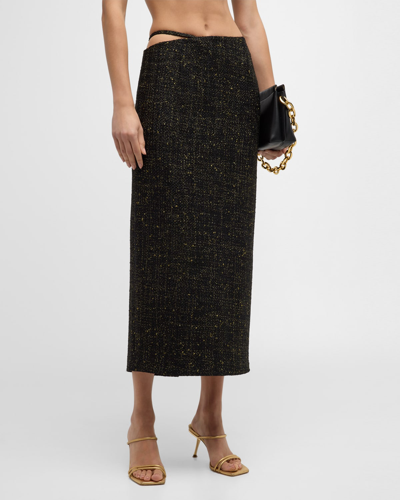 Shop Zeynep Arcay Tweed Midi Skirt In Black/gold