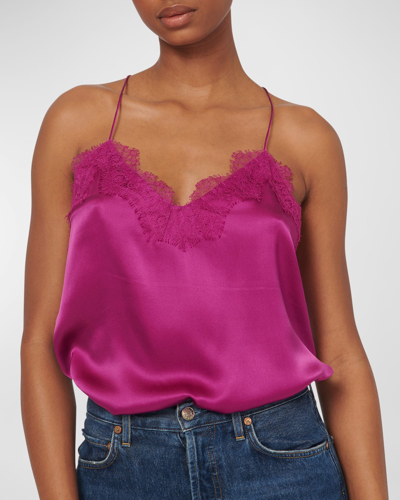 Shop Cami Nyc The Racer Silk Charmeuse Camisole W/ Lace In Potion