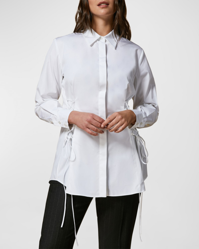 Shop Marina Rinaldi Plus Size Fascia Lace-up Cotton Poplin Blouse In White