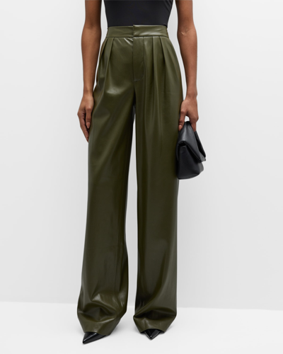 Shop Alice And Olivia Pompey Pleated Vegan Leather Pants In Olive