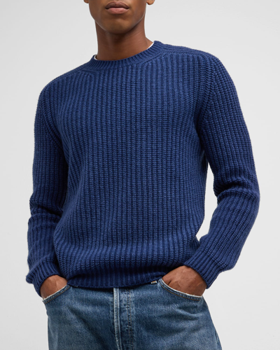 Shop Iris Von Arnim Men's Cashmere Knit Crewneck Sweater In Sapphire Sw