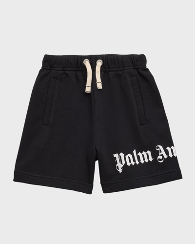 Shop Palm Angels Boy's Classic Overlogo Sweat Shorts In Black White