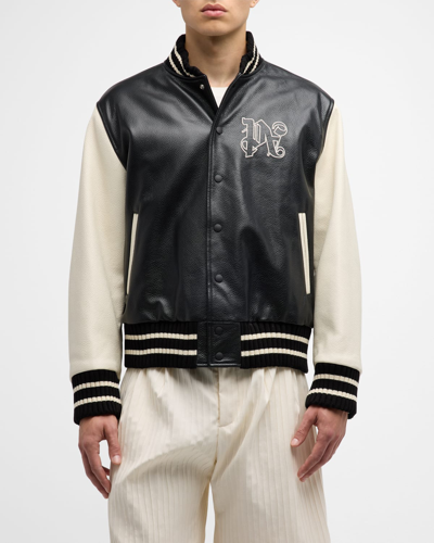 Shop Palm Angels Men's Pa Monogram Classic Varsity Jacket In Black Off Wh