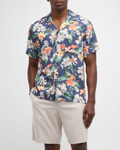 Shop Onia Men's Floral-print Convertible Camp Shirt In Deep Navy Mult