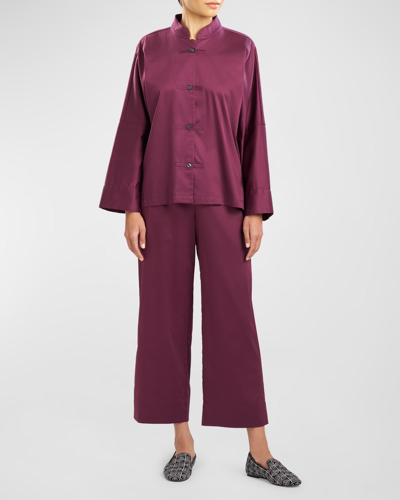 Shop Natori Essentials Cropped Cotton Sateen Pajama Set In Cho