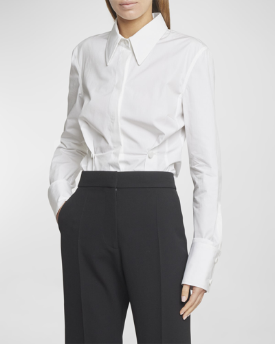Shop Givenchy Poplin Button-front Shirt With Side-pleated Detail In White