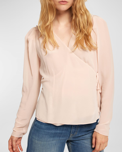 Shop Joie Leigh Blouson-sleeve Silk Wrap Blouse In Hushed Violet