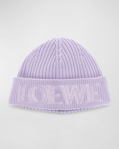 Shop Loewe Blurred Logo Wool Beanie In 6140 Lilac