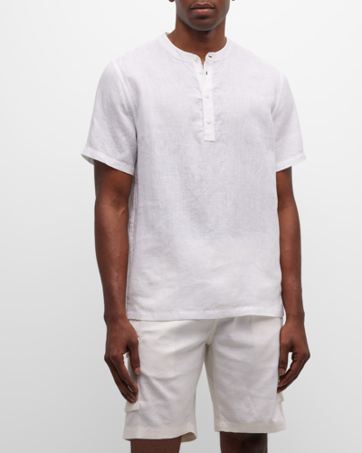 Shop Onia Men's Home Linen Henley T-shirt In White