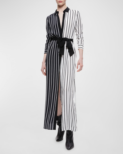 Shop Alice And Olivia Chassidy Striped Maxi Shirtdress In Vertical Palazzo