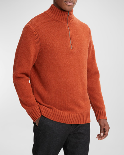 Shop Vince Men's Wool-cashmere Quarter-zip Sweater In Rust Amber