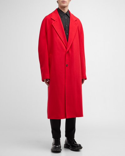 Shop Alexander Mcqueen Men's Wool-cashmere Oversized Coat In Love Red