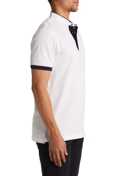 Shop Lorenzo Uomo Trim Fit Band Collar Short Sleeve Polo In White