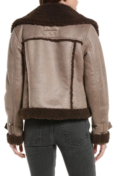 Shop Sam Edelman Fleece Trim Faux Leather Bomber Jacket In Light Brow