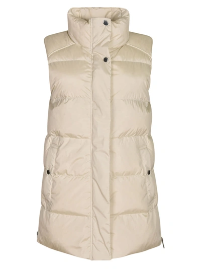 Shop Woolrich Concealed Padded Long Gilet In Cream