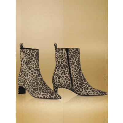 Shop Marc Cain Leather Leopard Print Zip Ankle Boots In Animal Print
