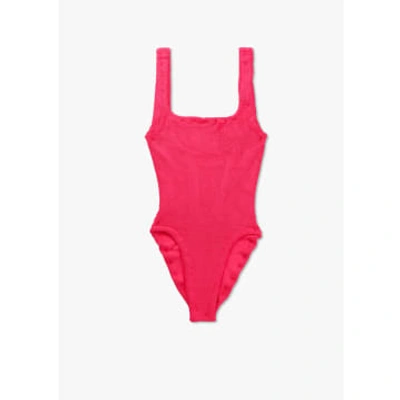 Shop Hunza G Womens Square Neck Stripe Swimsuit In Hot Pink