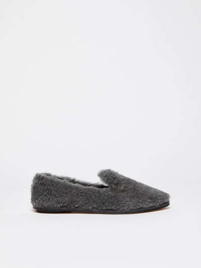 Shop Max Mara Teddy Slippers In Dark Grey