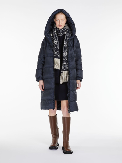 Shop Max Mara Long Parka In Water-repellent Canvas In Midnightblue
