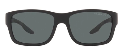 Shop Prada Ps 01ws Dg002g Rectangle Polarized Sunglasses In Grey