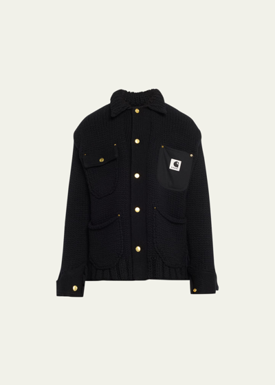 Shop Sacai X Carhartt Wip Men's Michigan Knit Jacket In Black
