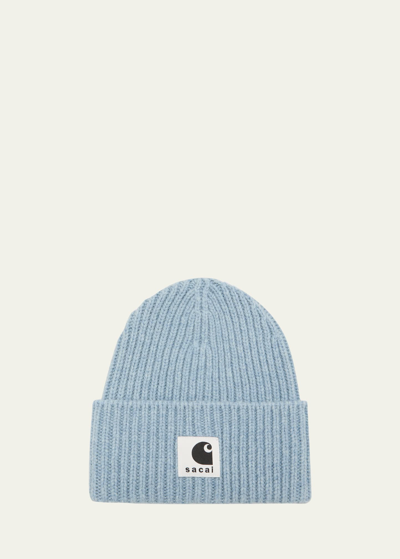 Shop Sacai X Carhartt Wip Men's Ribbed Beanie In L/blue