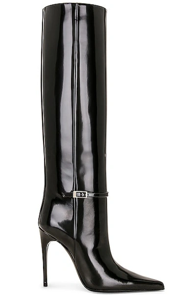 Saint Laurent Vendome Buckled Glossed-leather Knee Boots In Nero