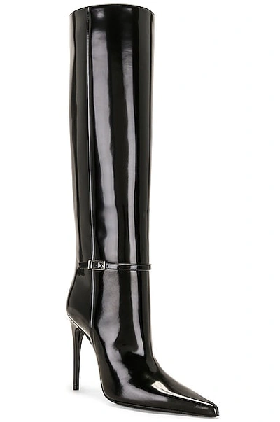 Saint Laurent Vendome Buckled Glossed-leather Knee Boots In Nero