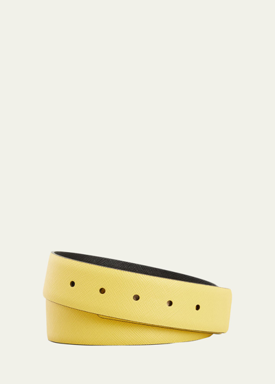 Shop Prada Men's Reversible Saffiano Leather Belt Strap In F0kl3 Antracite/n