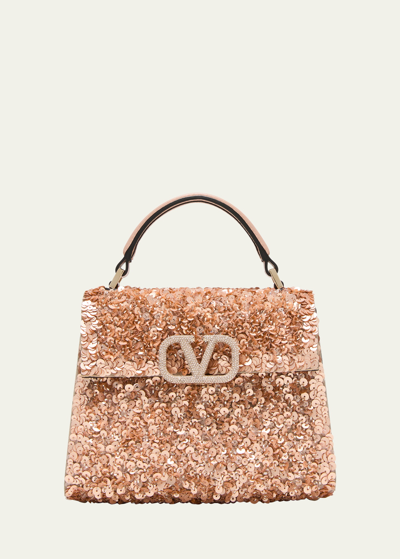 Shop Valentino Vsling Mini Sequin Top Handle Bag In Mzd Nude Rose Mis