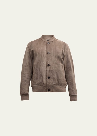 Shop Giorgio Armani Men's Suede Blouson Jacket In Beige