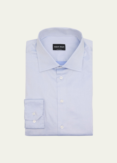 Shop Giorgio Armani Men's Cotton Twill Dress Shirt In Blue