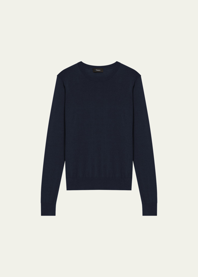 Shop Theory Regal Wool Crewneck Pullover In Deep Navy