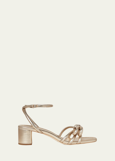 Shop Loeffler Randall Mikel Metallic Bow Ankle-strap Sandals In Champagne