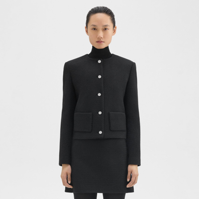 Shop Theory Cropped Jacket In Wool-blend Tweed In Black