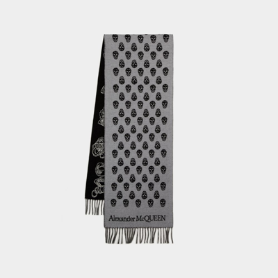 Shop Alexander Mcqueen Ribbon Reverse Scarf -  - Wool - Grey