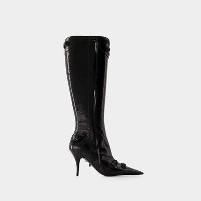Balenciaga Brushed Leather Cagole Boots With Studs And Zips 10cm In Black