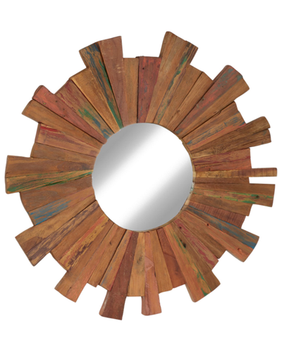 Peyton Lane Round Eclectic Reclaimed Wood Wall Mirror