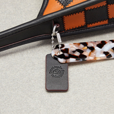 Coach Ergo Bag In Checkerboard Patchwork Upcrafted Leather With Zig Zag Stitch In Burnished Amber/black