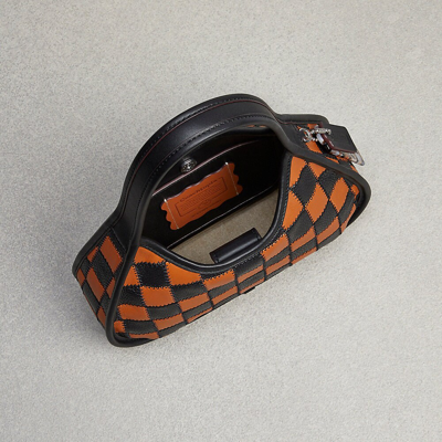 Coach Ergo Bag In Checkerboard Patchwork Upcrafted Leather With Zig Zag Stitch In Burnished Amber/black
