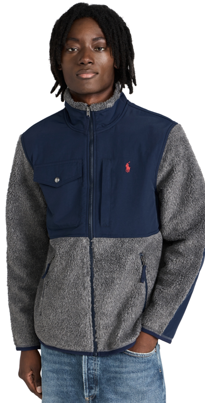 Shop Polo Ralph Lauren Fleece Zip Jacket Barclay Heather/newport Navy