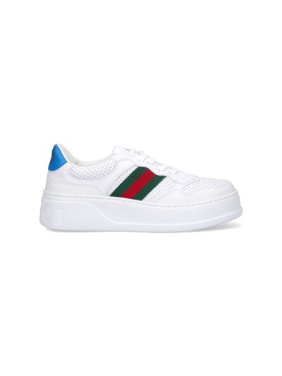 Shop Gucci Web Tape Sneakers In White