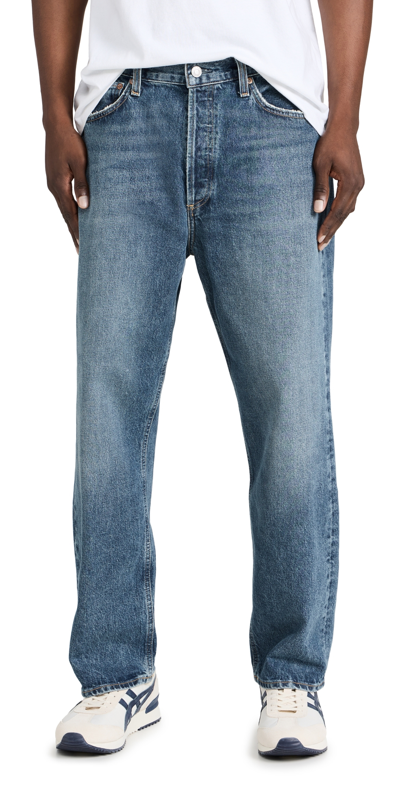 Agolde Blue Five-pocket Jeans With Lightened Effect In Regenerative Cotton Man In Imagine