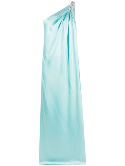Shop Stella Mccartney Double Satin One-shoulder Dress In Blue