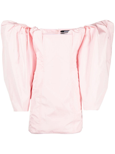 Shop Jacquemus Bardot Neckline Minidress In Pink