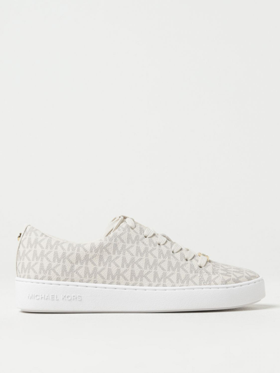 Shop Michael Kors Michael  Keaton Sneakers In Coated Cotton With All-over Mk Monogram In Cream